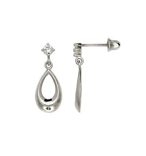 Висячие серьги из белого золота 14 карат с цирконием и каплевидной спинкой - Изображение 1 из 1
