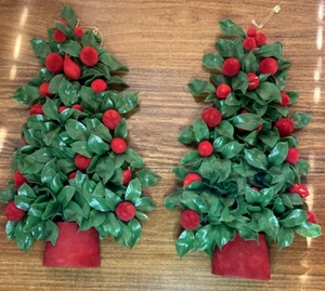 Vintage 18" Kunststoff kitschig flach Weihnachtsbaum Wand Türhänger Stechpalme beflockt - Bild 1 von 10