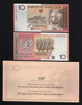 Poland 10 ZLOTYCH P-179 2008 90th *Commemorative EAGLE SOLDIER UNC NOTE + FOLDER - Image 1 of 3