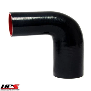 HPS 2.75" > 3-1/8" ID 4ply Silicone 90 Degree Elbow Reducer Hose Black 70mm 80mm - Bild 1 von 3