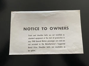 1968 Chevrolet Owners Shoulder Belt Instruction Sheet Chevelle Camaro Corvette - Picture 1 of 4