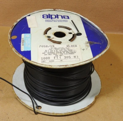 Partial 1000' Roll - ALPHA 7058/19 Hook Up Wire, 16 AWG, PVC Ins, Black - Image 1 of 4