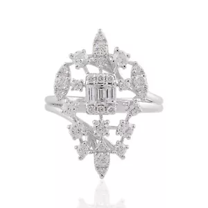 14k White Gold Lab Grown CVD Diamond Pave Designer Ring Jewelry Gift 1.15 Ct - Picture 1 of 7
