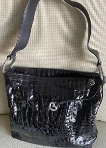 Brighton Cher Black Patent Croc Stamped Shoulder Handbag - Picture 1 of 8