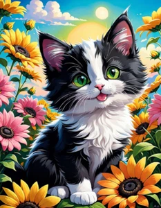 Cat Flower 5D Diamond Art Painting Kits for Adults Beginner DIY Full Drill... - Picture 1 of 4