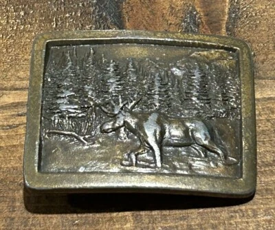Alce en la naturaleza - Indiana Metal Craft Vintage 1976 hebilla de cinturón D97 Foto 1 de 4