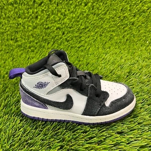Nike Air Jordan 1 Mid Girls Size 9C White Purple Black Athletic Shoes Sneakers - Picture 1 of 8