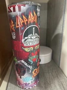Graphic Skinny Tumbler- Rock Band Mashup Poison Metallica - 20oz Cup With Straw - Picture 1 of 4