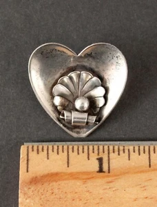 Vintage Authentic Heart Handmade Georg Jensen USA Sterling Silver Brooch Pin NR - Picture 1 of 5