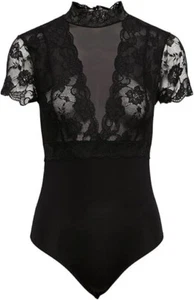 Pieces Lace High-Neck Bodysuit Size M Black Slim Fit Top RRP £34 - Picture 1 of 12