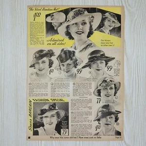 1935 WOMENS FASHION Mirror Views BANDEAU BERET HATS Sears 2-pg Print Ad CATALOG - Picture 1 of 5