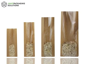 BOLSAS DE PAPEL MARRÓN ARTESANAL CON SELLADO TÉRMICO DE VENTANA PARA CATERING, PASTELES, FRUTAS, PASTELERÍA - Imagen 1 de 9