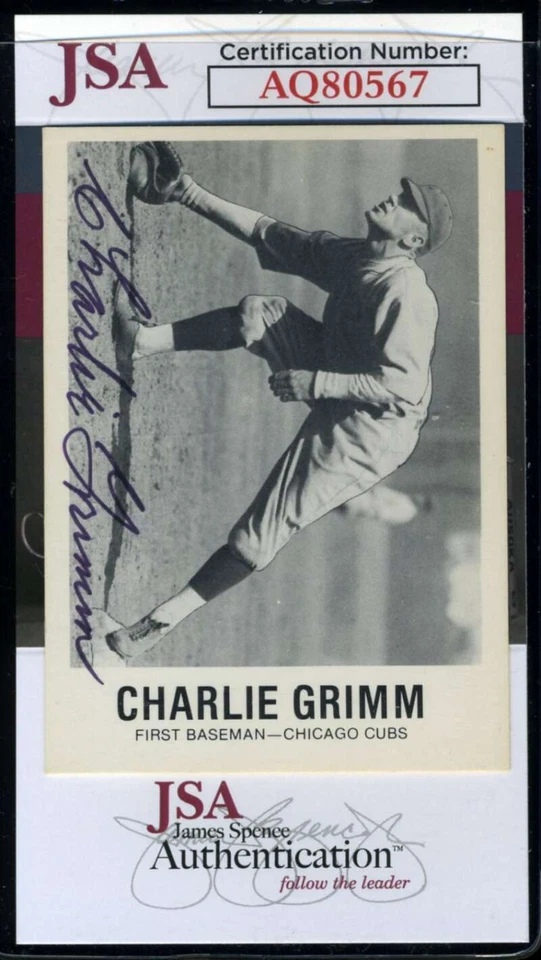 Charlie Grimm JSA Coa Signed 1980 TCMA Renata Galasso Autograph - Image 1 of 2