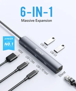 ANKER PowerExpand 6-in-1 USB-C PD Ethernet Hub, 100W, USB/HDMI - Model: A83650A2 - Bild 1 von 12