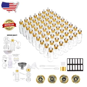 Juego completo de 63 botellas transparentes de 2 oz con goteros, etiquetas y embudos para aceites - Imagen 1 de 9