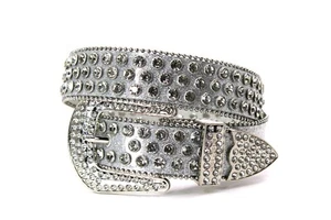 Rhinestone Western Belt Bling Silver Clear Unisex Men Pant 30 Cinto Vaquero - Picture 1 of 9