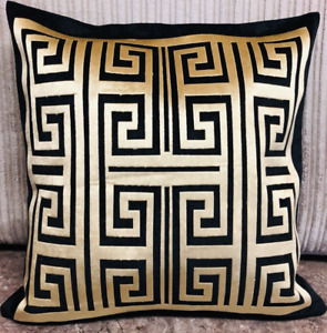 Greek Key / Border / Pattern Geometric Black & Gold Decorative Pillow Throw  17”