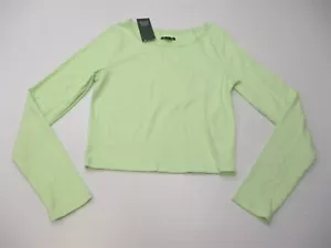 Nuevo Top corto acanalado manga larga verde menta cuello redondo encaje talla M Wild Fable para mujer - Imagen 1 de 7