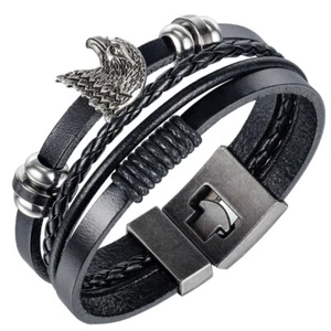 Gothic Armband Schwarz Geflochtene Armreif Herren Kostüm Zubehör Adler Armreif - Bild 1 von 12