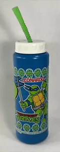 Vintage 1990 Mirage Studios Empty TMNT Ninja Turtles water bottle w straw blue - Picture 1 of 21