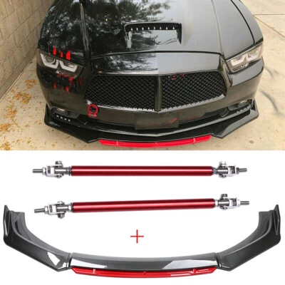 For Dodge Charger 2006-2014 Carbon Fiber Front Bumper Lip Splitter + Stut Rods - Image 1 of 4