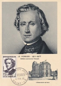 AK Ansichtskarte Postkarte 1. Tag Briefmarke 1958 LE VERRIER Astronom SAINT-LO - Bild 1 von 1