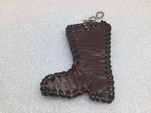 Vintage Hand Made Brown Leather Keychain COWBOY BOOT Ancien Porte-Clés En Cuir - Picture 1 of 9