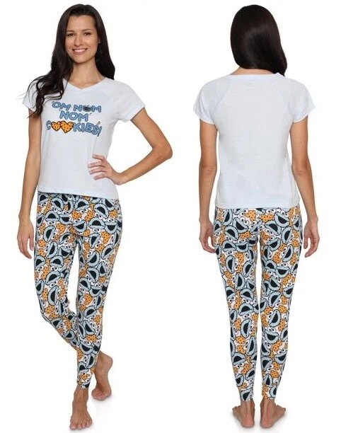 ¡Conjunto oficial de camiseta y pantalones Sesame Street Cookie Monster Om Nom Nom! (Adulto XL) Foto 1 de 4