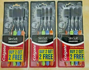 12x Colgate Slim Soft Charcoal Toothbrush 17x Slim Soft Tip Bristles Lot of 12 - Picture 1 of 2