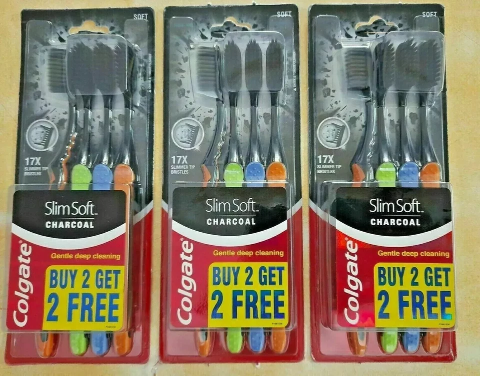12x Colgate Slim Soft Charcoal Toothbrush 17x Slim Soft Tip Bristles Lot of 12 - Image 1 of 2
