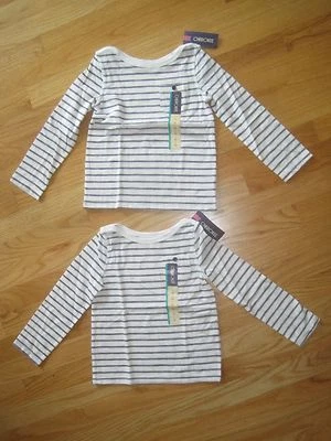 Twin girls DARK NAVY BLUE OR BLACK WHITE STRIPES tops shirts NWT 4T NAUTICAL? - Image 1 of 4