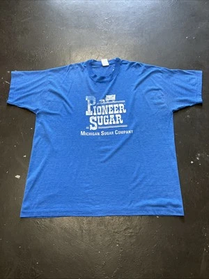 Vtg Distressed 90s Single Stitch Michigan Pioneer Sugar Blue Graphic Shirt 2XL - Image 1 of 4