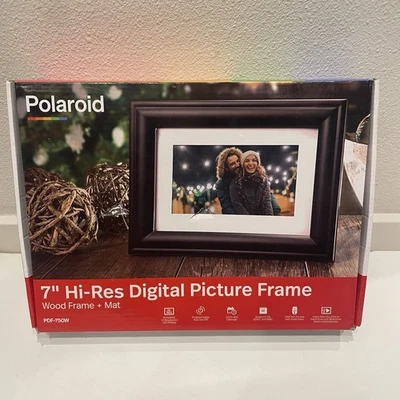 Polaroid 7" Hi-Res Digital Picture Frame Wood Frame + Mat PDF-750W LED Display - Image 1 of 4