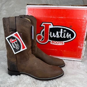 Justin Men's Cowboy Western Roper Boots Brown Cowhide Leather 9B 3408 Bay Apache - Picture 1 of 11