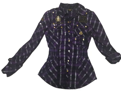 Camisa a Presión Y2K COOGI Para Mujer Púrpura Negra Adornada con Botones Herrajes Dorados M Foto 1 de 4