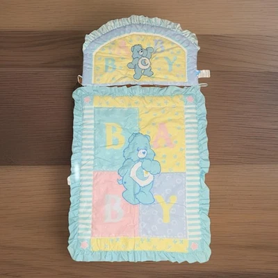 Care Bears Pastel Ruffle Quilt Headboard Crib Baby Blanket Nursery  2005 Vintage - Image 1 of 4