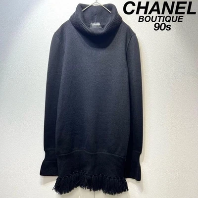 Jersey de punto cuello alto asimétrico con flecos de lana CHANEL Foto 1 de 4