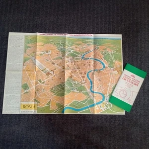 Vintage Lot ~ 1956 ROMA Rome Italy Folding Map & 1985 Italian-English Dictionary - Picture 1 of 18