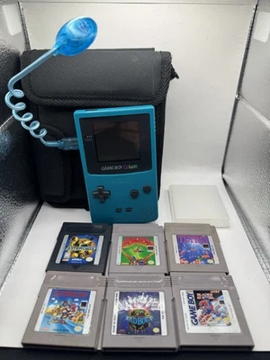 Original Nintendo Game Boy Color Verde Azulado Consola Paquete Estuche Ligero 6 Juegos PROBADO Foto 1 de 4