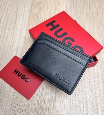 HUGO Boss Men’s Black Leather Card Holder Wallet – Gift Boxed - Image 1 of 4