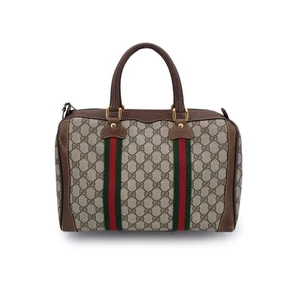 Authentic Gucci Vintage Monogram Canvas Leather Web Duffle Satchel Bag - Picture 1 of 8