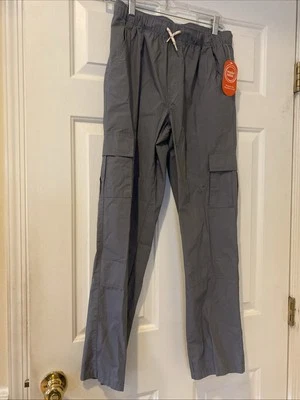 Wonder Nation Boys XL (14-16) Poplin Gray Cargo Pants Pull on Drawstring Pockets - Image 1 of 4
