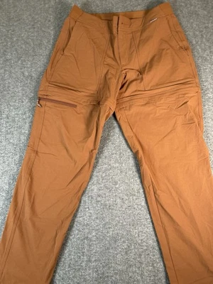 Calça REI masculina 30x28 com zíper shorts caminhada acampamento poliéster cor ferrugem - Imagem 1 de 4