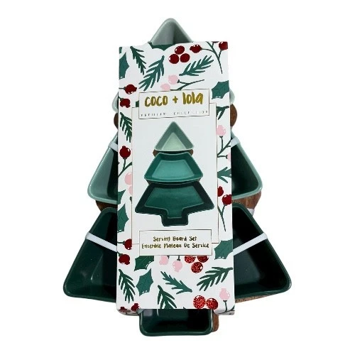 Coco & Lola Tiered Christmas Tree Bowls Serving Board Set 12"H x 8"W Green NWT - Image 1 of 4