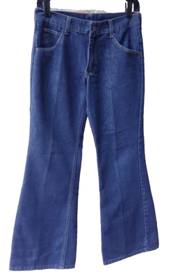 VTG 70s Sears Put Ons Blue Denim Bell Bottom Flare Jeans 29"W X 29" I Hippie - Image 1 of 4