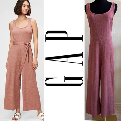 GAP Red Wide Leg Cotton Blend Jumpsuit, sz Small - Sleeveless Casual Overalls - Image 1 of 4