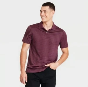 New Goodfellow & Co Performance Polo Striped Burgundy Mens Size Large - Picture 1 of 4