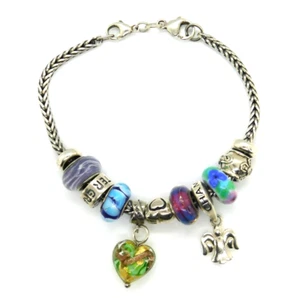 Brazalete LAA Trollbeads plata esterlina 925 eslabones de trigo con dijes variados - Imagen 1 de 5