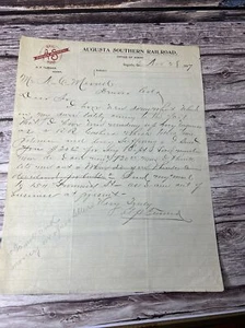 Nov. 28 1897 AUGUSTA SOUTHERN RAILROAD COMPANY ORIGINAL LETTER GEORGIA  C - Picture 1 of 5