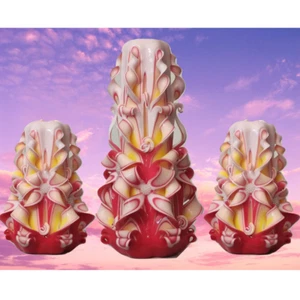 Carved Candles Handmade Home Decor Gift Colourful Art Design Red Yellow New - Imagen 1 de 10